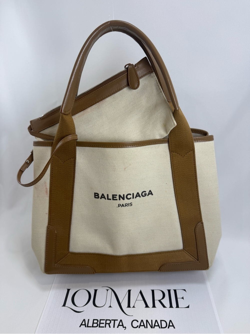 Balenciaga Canvas Tote Bag in Cream and Brown